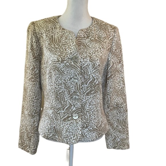 Talbots cream & tan textured button jacket  Size 6 - Picture 4 of 9